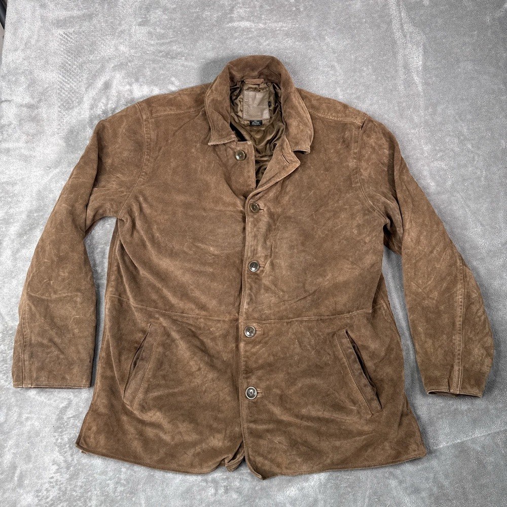 Vintage J Crew Suede Coat 100% Leather Jacket Men's Size L Quilted Lined Heavy
